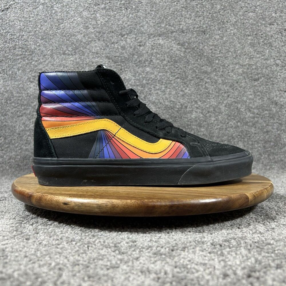 Vans Sk8-Hi Reissue Refract Women’s Size 9 Black Retro Rainbow Skate Shoes Used